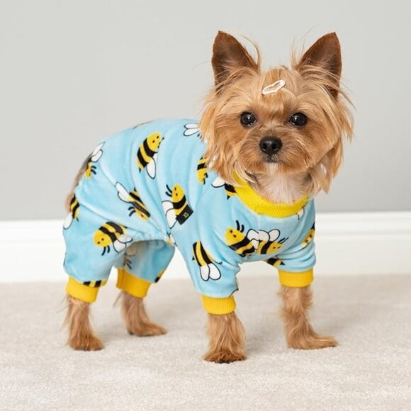 Bumble Bee Fleece Dog Pajamas Warm Winter Clothes for Small Dogs Size Medium NEW - Picture 3 of 7